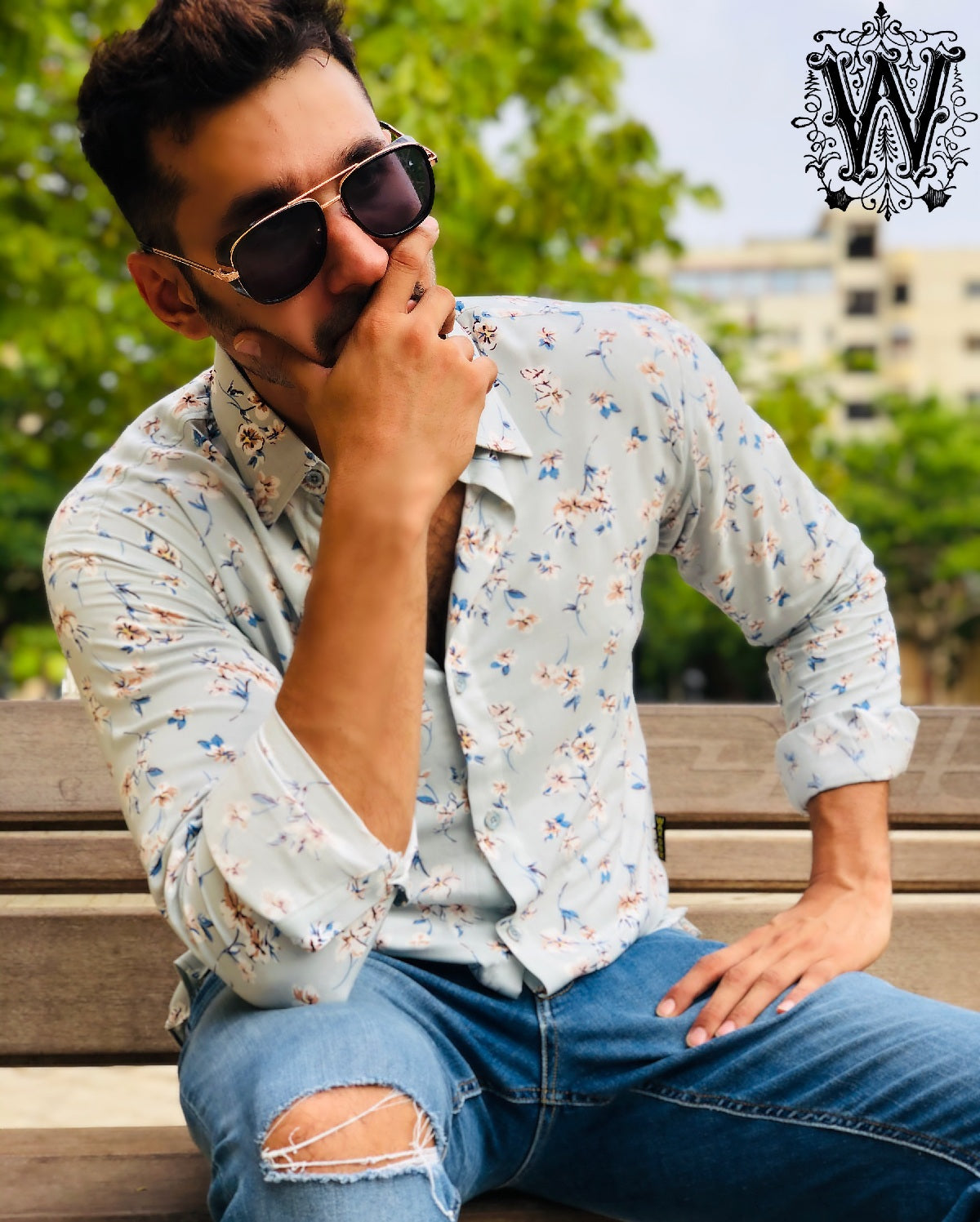 Baby Blue Floral Shirt.