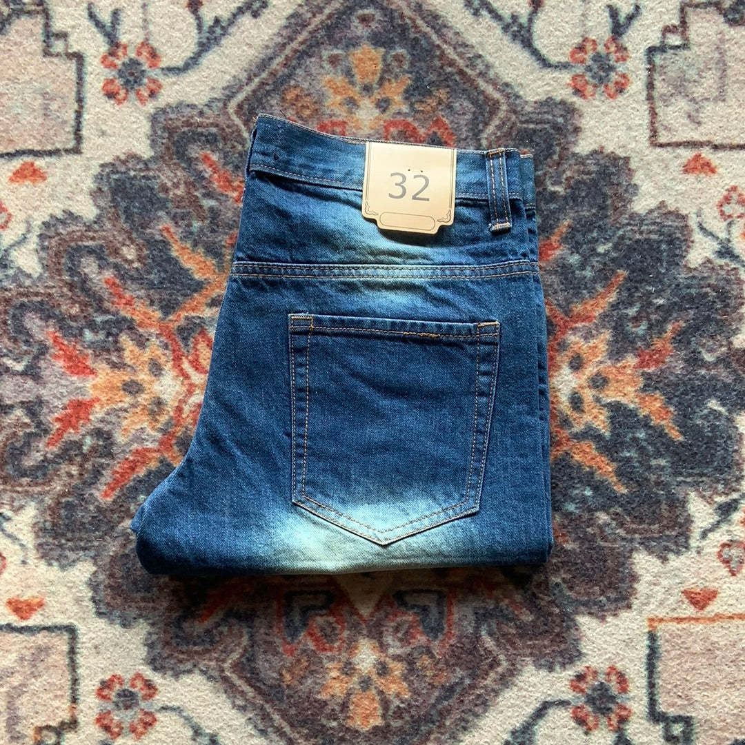 Mid Blue Sprayed Jeans Shorts.
