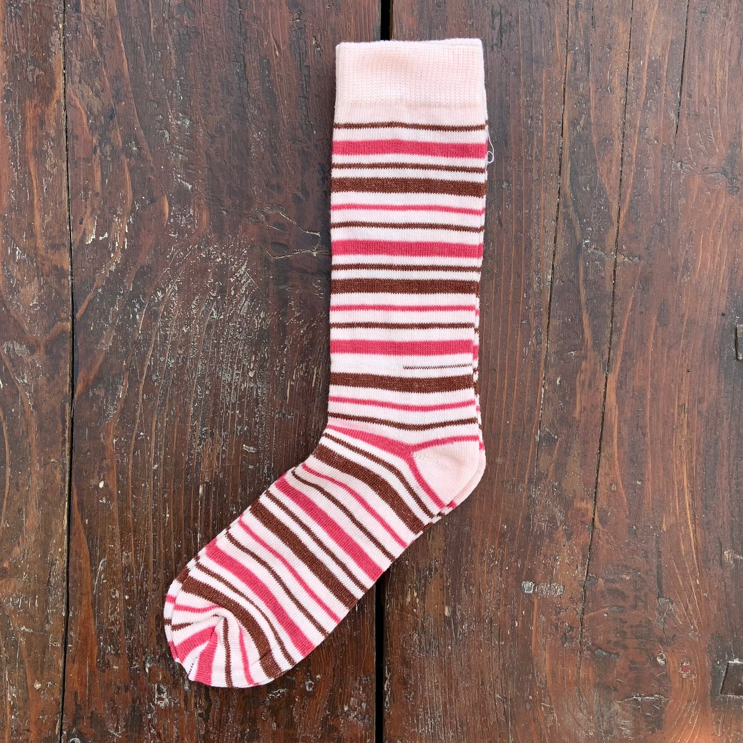 Pink and Brown striped Socks.